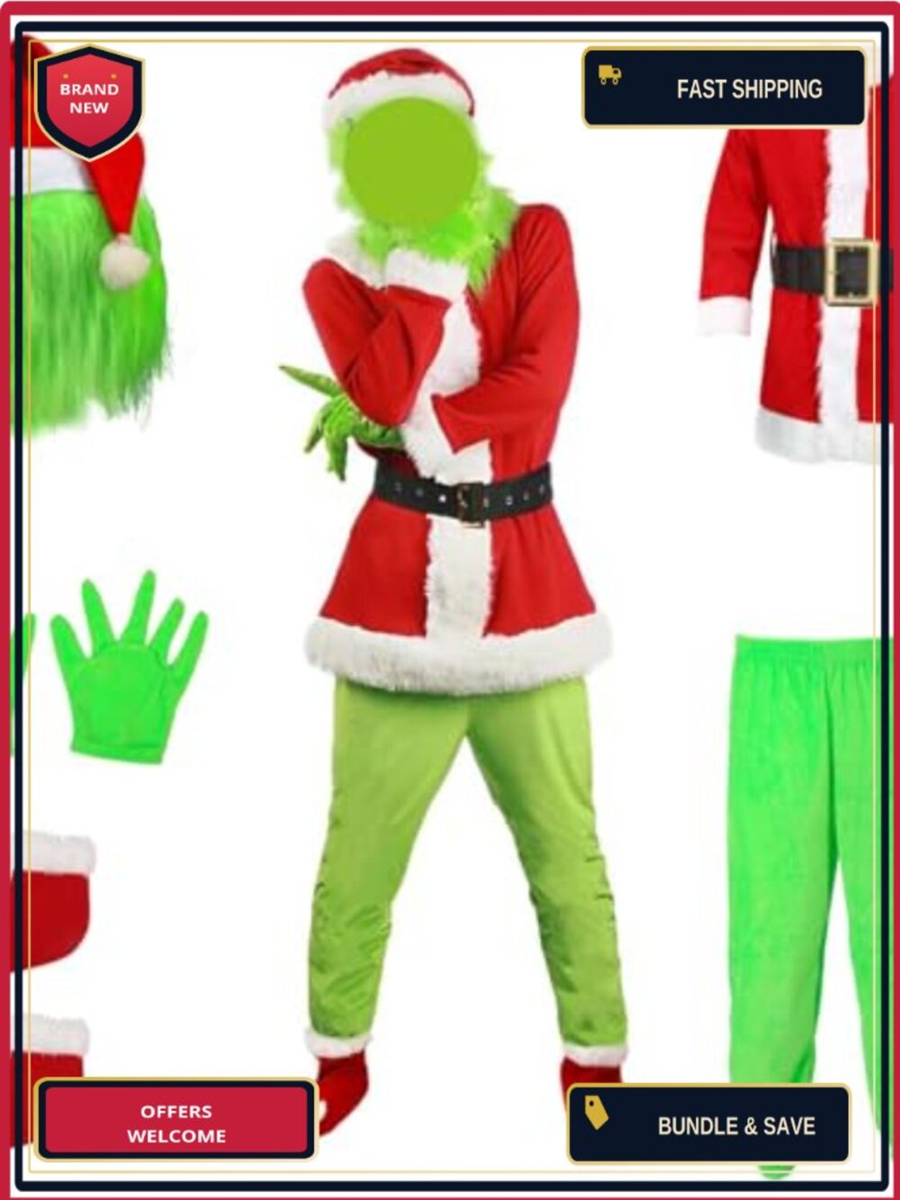 Adult Halloween Christmas Cosplay Costume Set Mask Gloves Shoe Covers Top Pants